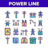 Power Line Electricity Collection Icons Set Vector