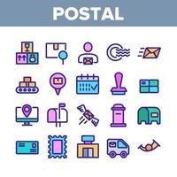 conjunto de iconos de elementos de colección de empresa de correos vector