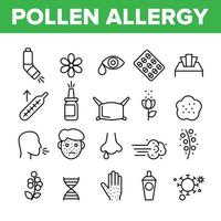 Pollen Allergy Symptoms Vector Linear Icons Set