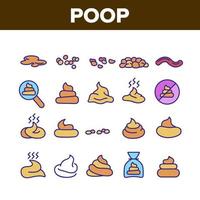 Poop Excrement Pile Collection Icons Set Vector