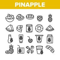 Pineapple Exotic food Collection Icons Set Vector