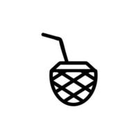 pineapple juice with straw icon vector outline illustration