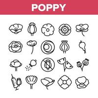 Poppy Natural Flower Collection Icons Set Vector