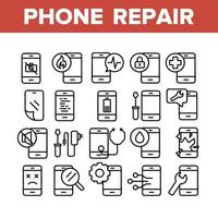 conjunto de iconos de colección de servicio de reparación de teléfono vector