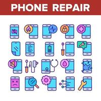 Phone Repair Service Collection Icons Set Vector