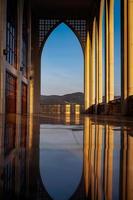 Area of Central Mosque in Songkhla province, Southern of Thailand. Photo reflection of shadow by polished floor