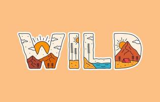 Wild letter with mountain camping sea design inside for t-shirt, sticker, and other use vector