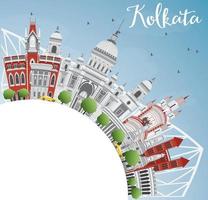 horizonte de kolkata con puntos de referencia grises y espacio de copia. vector