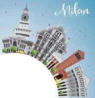 Milan Skyline with Gray Landmarks, Blue Sky and Copy Space. vector