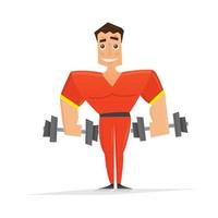 Man in red with dumbbells isolated on white background. vector
