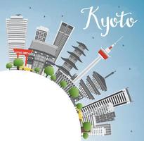 horizonte de kyoto con puntos de referencia grises, cielo azul y espacio para copiar. vector