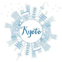 Outline Kyoto Skyline with Blue Landmarks and Copy Space. vector