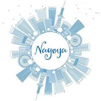 delinee el horizonte de nagoya con edificios azules y copie el espacio. vector