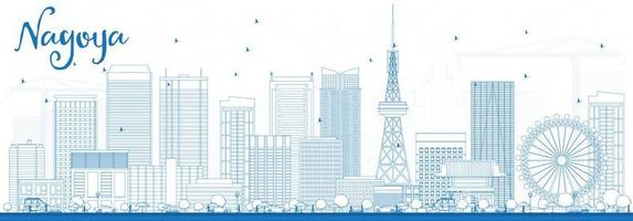 Outline Nagoya Skyline with Blue Buildings. vector