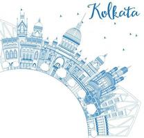 delinee el horizonte de kolkata con puntos de referencia azules y copie el espacio. vector