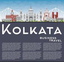 horizonte de kolkata con puntos de referencia grises y espacio de copia. vector