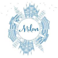 Outline Milan Skyline with Blue Landmarks and Copy Space. vector