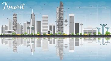 Kuwait City Skyline with Gray Buildings, Blue Sky and Reflections. vector