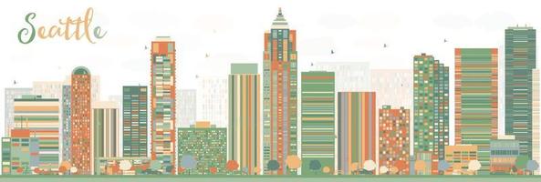 Abstract Seattle City Skyline with Color Buildings. vector