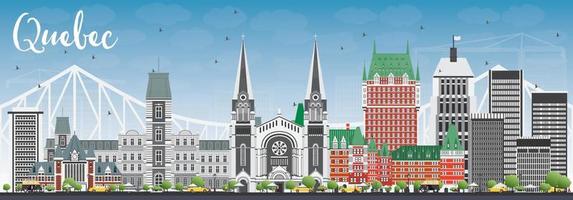 Quebec Skyline with Gray Buildings and Blue Sky. vector