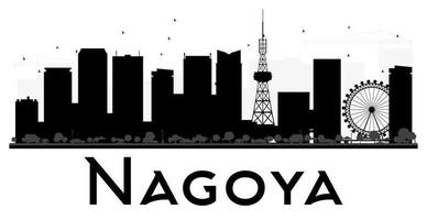 silueta en blanco y negro del horizonte de la ciudad de nagoya. vector