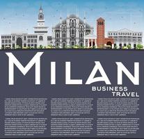 Milan Skyline with Gray Landmarks, Blue Sky and Copy Space. vector