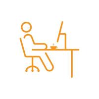 eps10 orange vector remote work or work from home line icon isolated on white background. freelancer working at the desk outline symbol in a flat style for your website design, logo, and mobile app