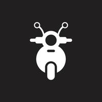 eps10 white vector motorcycle front view icon isolated on black background. scooter symbol in a simple flat trendy modern style for your website design, logo, pictogram, and mobile application