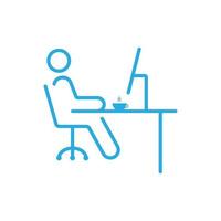 eps10 blue vector remote work or work from home line icon isolated on white background. freelancer working at the desk outline symbol in a flat style for your website design, logo, and mobile app