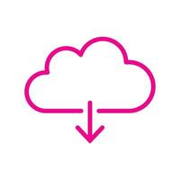 eps10 pink vector cloud download line icon isolated on white background. downloading outline symbol in a simple flat trendy modern style for your website design, logo, and mobile application