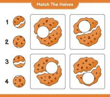 Empareja las mitades. emparejar las mitades de la galleta. juego educativo para niños, hoja de cálculo imprimible, ilustración vectorial vector