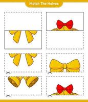 Match the halves. Match halves of Ribbon and Christmas Bell. Educational children game, printable worksheet, vector illustration