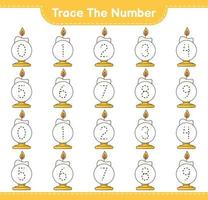 Trace the number. Tracing number with Candle. Educational children game, printable worksheet, vector illustration