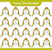 Trace the number. Tracing number with Hat. Educational children game, printable worksheet, vector illustration