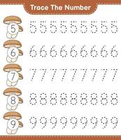 Trace the number. Tracing number with Shiitake. Educational children game, printable worksheet, vector illustration