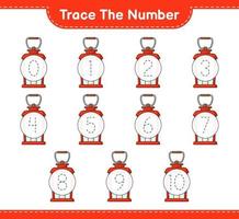 Trace the number. Tracing number with Lantern. Educational children game, printable worksheet, vector illustration