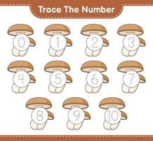 Trace the number. Tracing number with Shiitake. Educational children game, printable worksheet, vector illustration