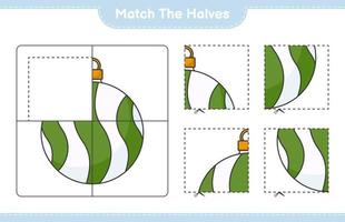 Match the halves. Match halves of Christmas Ball. Educational children game, printable worksheet, vector illustration