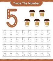 Trace the number. Tracing number with Tea Cup. Educational children game, printable worksheet, vector illustration