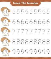 Trace the number. Tracing number with Mushroom Boletus. Educational children game, printable worksheet, vector illustration