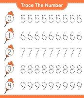 Trace the number. Tracing number with Oak Leaf. Educational children game, printable worksheet, vector illustration