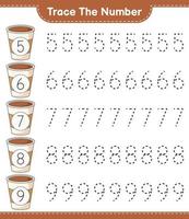 Trace the number. Tracing number with Coffee Cup. Educational children game, printable worksheet, vector illustration