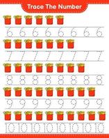 Trace the number. Tracing number with Jam. Educational children game, printable worksheet, vector illustration