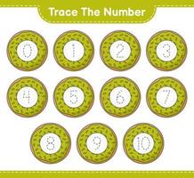 Trace the number. Tracing number with Donut. Educational children game, printable worksheet, vector illustration