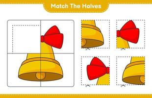 Match the halves. Match halves of Christmas Bell. Educational children game, printable worksheet, vector illustration