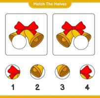 Match the halves. Match halves of Christmas Bell. Educational children game, printable worksheet, vector illustration