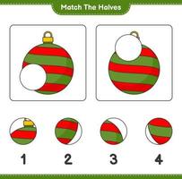 Match the halves. Match halves of Christmas Ball. Educational children game, printable worksheet, vector illustration