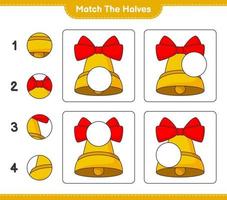 Match the halves. Match halves of Christmas Bell. Educational children game, printable worksheet, vector illustration