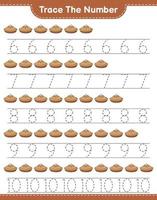 Trace the number. Tracing number with Pie. Educational children game, printable worksheet, vector illustration