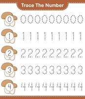 Trace the number. Tracing number with Mushroom Boletus. Educational children game, printable worksheet, vector illustration